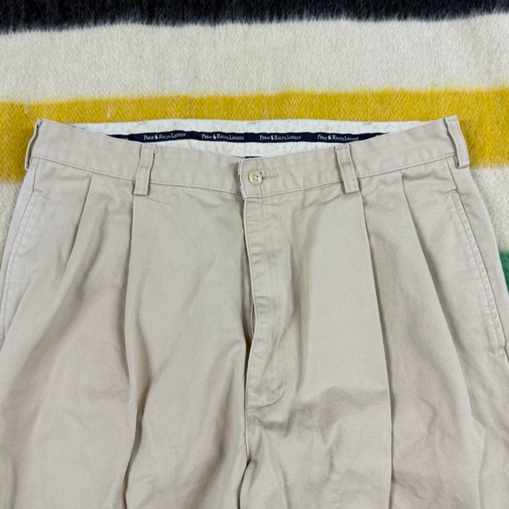 Vintage Polo Ralph Lauren Hammond Pleated Chino Pants Tan 32x33 Mens Trousers